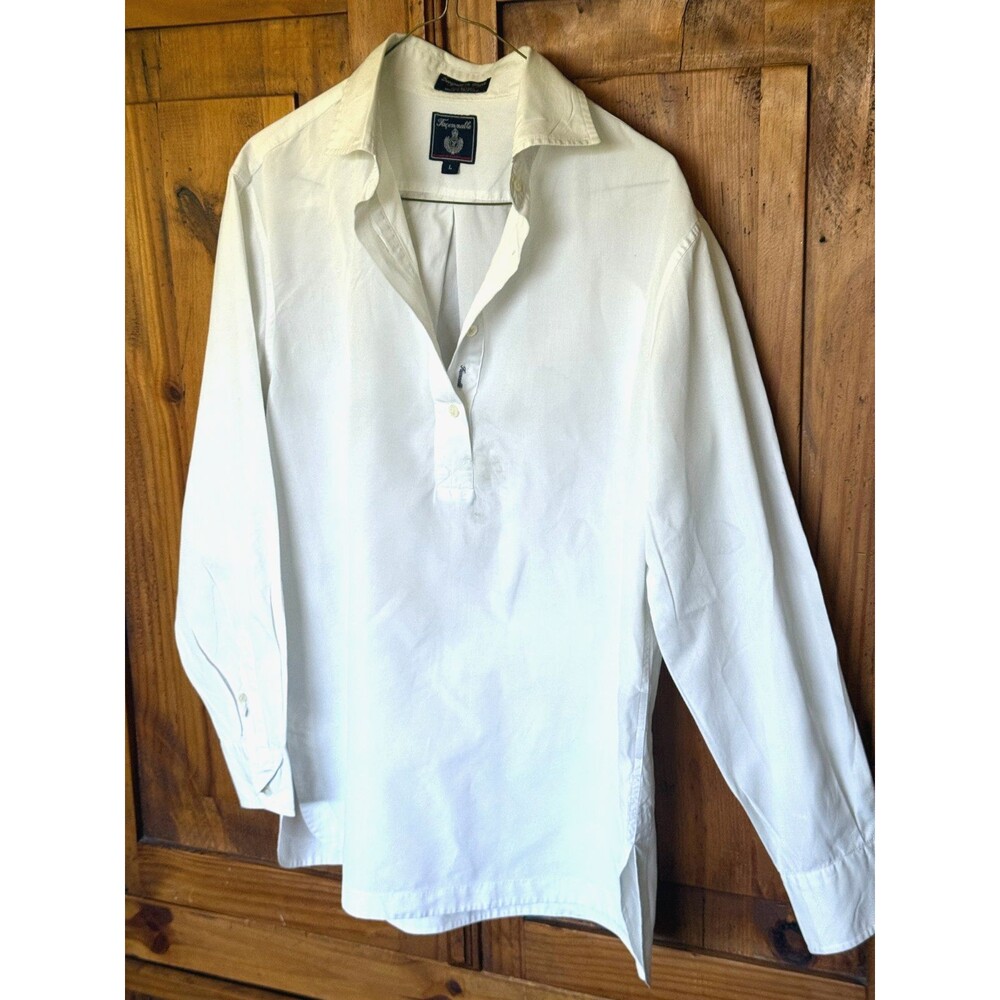 Faconnable Women's White Cotton Long Sleeve Open Neck Shirt Size L
